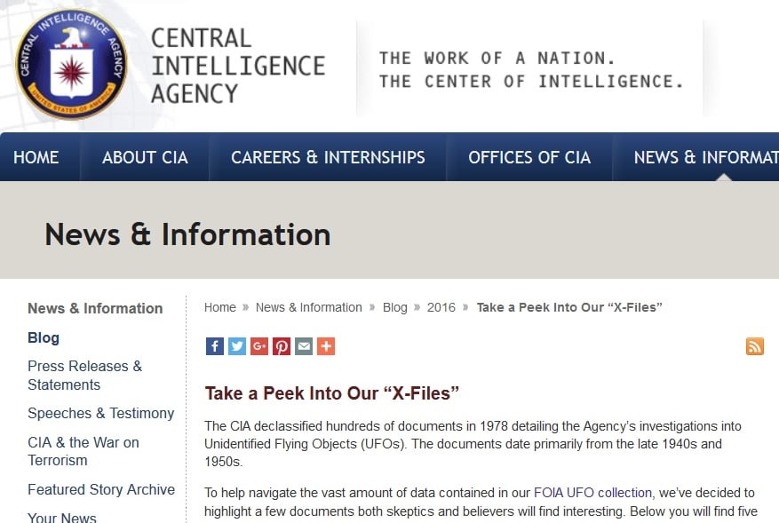 美CIA解密UFO檔案 為《X檔案》加持